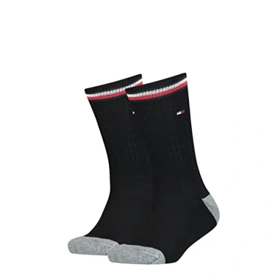 Image of Tommy Hilfiger Men&#039;s Iconic Kids&#039; Sports (2 Pack) Socks, Black, 35 38 EU UK