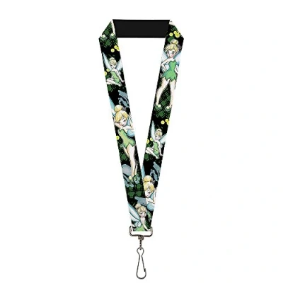 Image of Buckle Down Unisex Adult&#039;s Lanyard 1.0 Tinker Bell 4 Poses/Paint Splatter Black/gre Key Chain, Multicolor, One Size