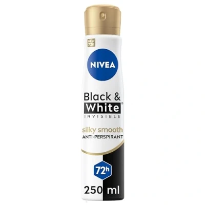 Image of NIVEA Black &amp; White Silky Smooth Anti Perspirant Spray (250ml), 72hr Sweat Women&#039;s Deodorant Spray, No Stains on and Clothes, Ideal after Shaving (Pack of 6)