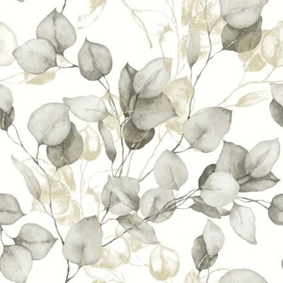 Image of Muriva Eucalyptus Leaves Wallpaper Floral/Nature Themed Modern for Living Room, Bedroom, Hallway Decorative Luxury Natural/Gold