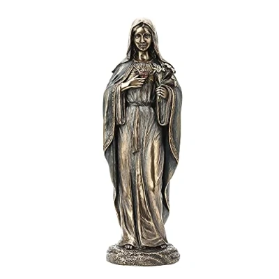 Image of Veronese Design 8 1/8&quot; Tall Immaculate Heart of Mary Cold Cast Bronzed Resin Sculpture Religious Figurine Spiritual Collectibles