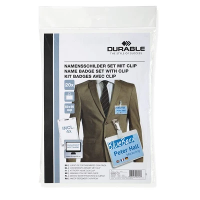 Image of Durable Name Badge Set with Clip 60 x 90 mm (Pack of 20)