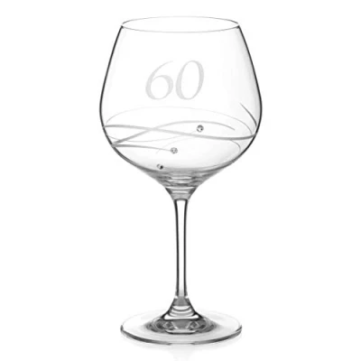 Image of DIAMANTE Swarovski 60th Birthday or Anniversary Gin Copa Single Crystal Glass with a Hand Etched “60 Embellished Crystals
