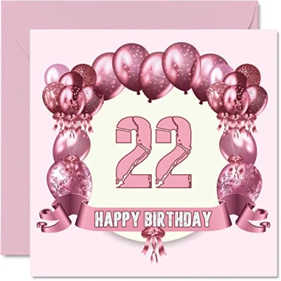 Image of Fun 22nd Birthday Cards for Woman Balloons Happy Card Son Daughter Brother Sister Grandson Granddaughter Niece Nephew Uncle, 145mm x Greeting Cards,