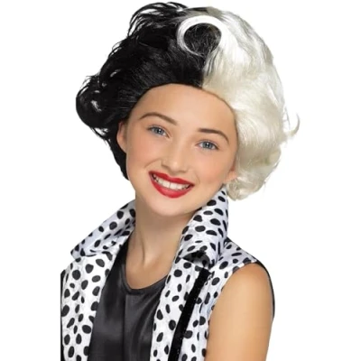 Image of Smiffys Evil Madame Wig, Black &amp; White Kids, Girls Fancy Dress, Child Dress Up Wigs