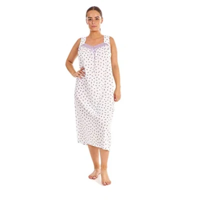 Image of Ladies Floral Nightdress 100% Cotton Strap V Neck lace Long Nightwear M to 3XL Lavender