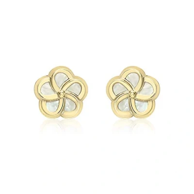 Image of Carissima Gold Women&#039;s 9 ct Yellow Mother of Pearl 8.5 mm Flower Stud Earrings