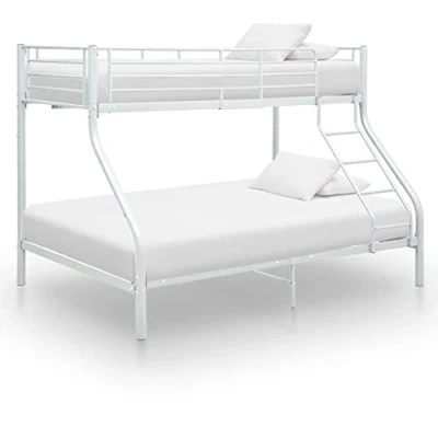 Image of Kstyhome metal bunk bed frame, modern white double frame 140x200cm / 90x200cm ——with guardrail and safety ladder