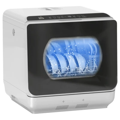Image of HOMCOM Tabletop Dishwasher, Mini Countertop Dishwasher with 4 Place Settings, 6 Programs, 6L Water Tank, Touch Control, LED Display, Delay Start, Dual Supply and Fruit Wash Mode, Silver Tone
