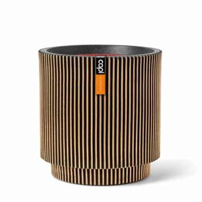 Image of CAPI EUROPE Vase cylinder Groove NL 35x38 Gold Opening Ø29 Pot for indoor and outdoor use Shatterproof 100% recyclable KGVGB882