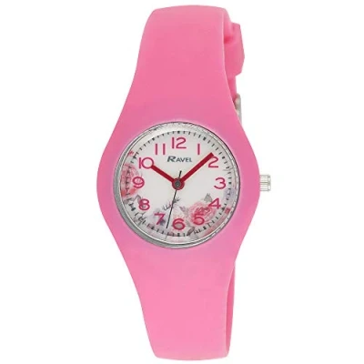 Image of Ravel Women&#039;s and Girl&#039;s Moulded Silicone Floral Quartz Watch Pink