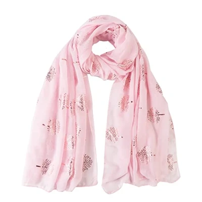 Image of London Scarfs Glitter Mulberry Trees Scarf Women Foil Printed Tree Fashion Ladies Wrap (Baby Pink With Foil)