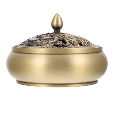 Image of Angoily Brass Incense Bowl with Lid Retro Burner Copper Container for Home Tea House Ornament