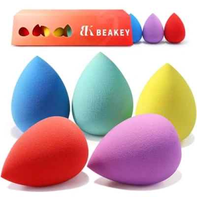 Image of BEAKEY Makeup Sponges 5 Pcs, Non Latex, Blender Beauty Soft Foundation Sponge, High Density Sponge for Foundation, Liquid, Creams and Powders (Multi Color)
