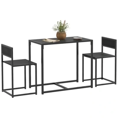 Image of HOMCOM Dining Table and Chairs Set 2, Room Sets, Rectangular Space Saving 2 for Compact Kitchens, Steel Frame, Black