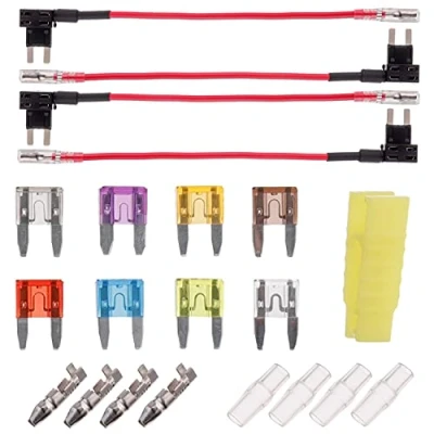 Image of BOJACK 4 pcs 12V Mini Add a Circuit Fuse Tap Flat dapter with 8 Pieces (2A / 3A 5A 7.5A 10A 15A 20A 25A)