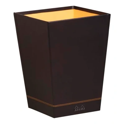 Image of RHODIA 118826C Black Waste Paper Bin 24x24x32 cm Orange Saddle Stitching Faux Leather Exterior Rhodiarama Home Office Collection Organization &amp; Designer Storage