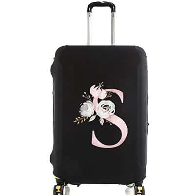 Image of initial letter Printed Design Travel Trolley Case Cover Protector Washable Suitcase Luggage Storage Covers for 18 28 inch (S (18 21 Luggage), Pink Flower S)