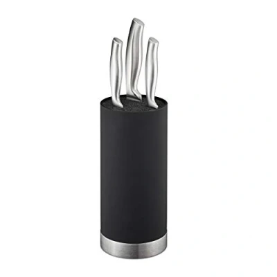 Image of Relaxdays Knife Block, Empty, Round Blade Storage, with Bristles, HxD: 22 x 11 cm, Universal Holder, Organiser, Black, Plastic Stainless Steel