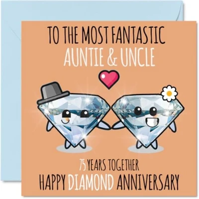 Image of Cute Diamond Anniversary Card for Auntie &amp; Uncle 75 Years Together Happy 75th Wedding Cards Aunt, 145mm x Greeting Seventy Fifth Anniversaries