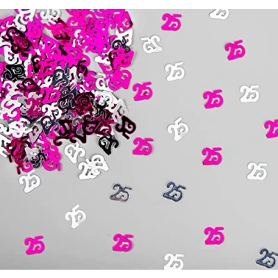 Image of 14g Pink &amp; Silver 25th Birthday Confetti Foil Metallic Glitz Table Scatter Sprinkles Age Bday Party Decorations