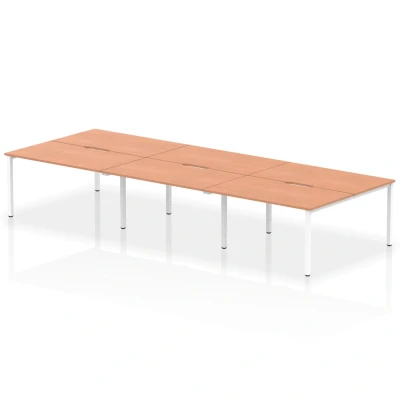 Image of Evolve B2B White Frame Bench Desk 1400 Beech (6 Pod) BE273