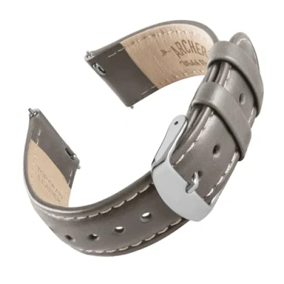 Image of Archer Watch Straps Top Grain Leather Quick Release (Pewter Gray/Natural White Thread, 20mm)