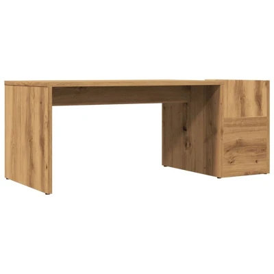 Image of vidaXL Artisian Oak Coffee Table Geometric Shape, Engineered Wood, Side Compartment, 90x45x35 cm Modern Living Room Hall End Tea