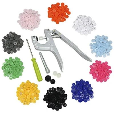 Image of Youfui Button Fastener Snap Pliers Punching Tool + 150 Set T5 Poppers Plastic 10 Colors Buttons