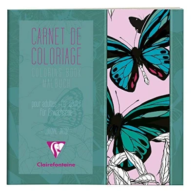 Image of Clairefontaine Ref 97507C Colouring Book for Adults (36 Pages) 200 x 200mm in Size, 120gsm Drawing Paper, Printed Both Sides Butterfly Designs