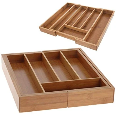 Image of Orion Bamboo Cutlery Box Retractable Insert Drawer Organizer 26 40 x 35.5 4.5 cm