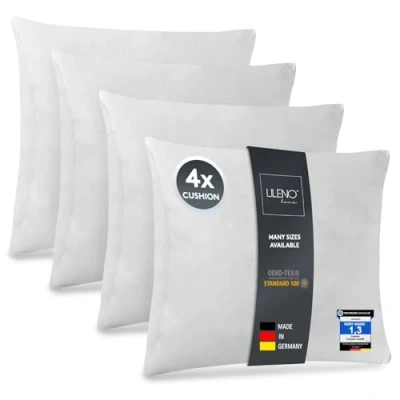 Image of LILENO HOME Set of 4 pillow Fillings 45x45 cm 40C Washable Inner Suitable for Allergies Polyester Couch, Sofa cusion, and as Head Bed