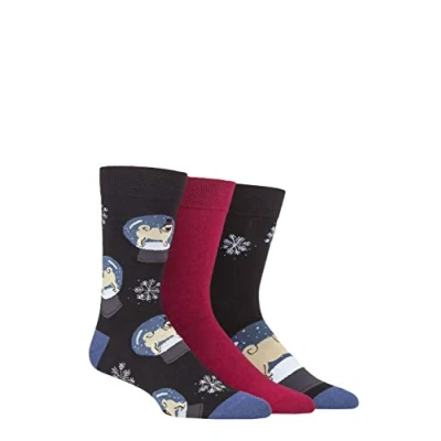 Image of Mens 3 Pair SOCKSHOP Wildfeet Dogs Gift Boxed Socks Snow Globe Pug 7 11