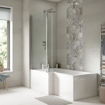 Image of Square L Shaped Shower Bath with Front Panel and Screen 1700mm x 700mm/850mm Left Handed Nuie
