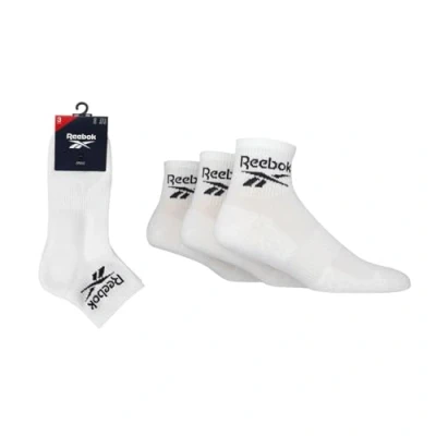 Image of Mens and Women&#039;s 3 Pair Reebok Core Cotton Cushioned Ankle Socks White 6.5 8 UK