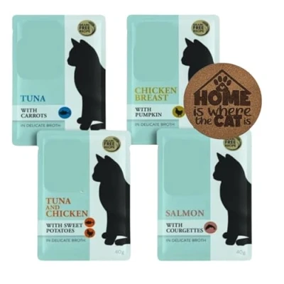 Image of AETN Creations Cosma Soup Mix Box Wet Cat Food in Chicken and Fish Flavour 16x40g Grain free, Supplementary Meal for Adult Cats with Treat