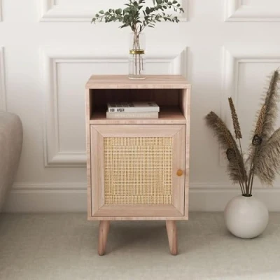 Image of URBANDECO Ferrero Natural and Woven Rattan 1 Door Bedside Table