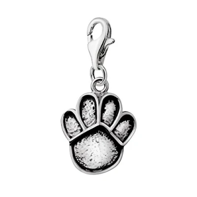 Image of Quiges 925 Sterling Silver Paw Print Lobster Clasp Charm Clip on Pendant