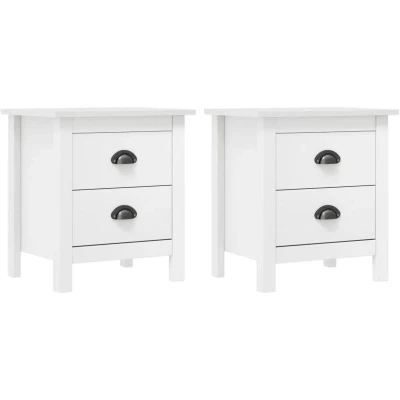 Image of vidaXL Bedside Cabinet Hill 2 pcs White 46x35x49.5 cm Solid Pine Wood