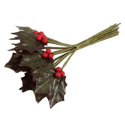 Image of Artificial Holly leaves and Berries Double 12 Stems