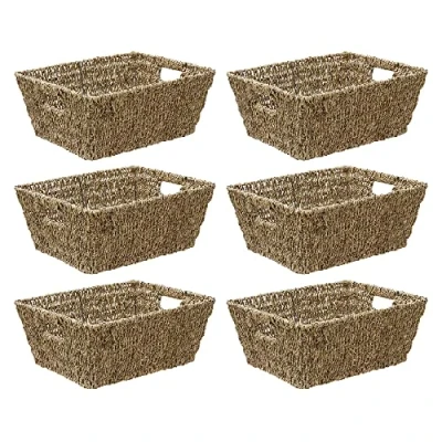 Image of JVL Large Hand Woven Seagrass Rectangular Storage Basket, H:16 x W:38 D:29cm, Capacity:14L, Set of 6 Natural