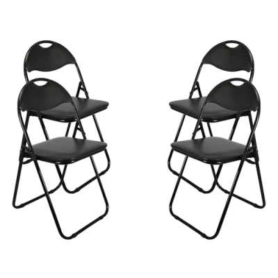 Image of Meta Faux leather Office Chairs Steel Frame folding Chair for Home, Office, Dining &amp; Reception (4, Black)