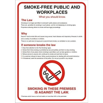 Image of Seco Smoke Free Public &amp; Workplaces What You Should Know Sign, A2 (420mm x 594mm) Self Adhesive Vinyl