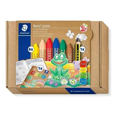 Image of STAEDTLER 61 C1 Noris Junior Activity Set Mixed for Drawing &amp; Colouring (Pack of 7 Pieces, Including Wax Crayons Book)