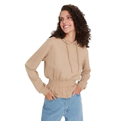 Image of Trendyol Women Regular Basic Hood Knit Sweatshirt Brown