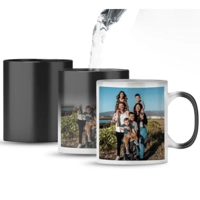 Image of EKAM Personalised Magic Mugs, 11oz Heat Change Mug, Customised Gift Tea Coffee Mug with Your Own Photo Logo Text Hidden Message for Christmas Day Valentines Birthday Anniversaries Any Occasion