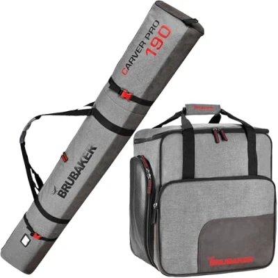 Image of BRUBAKER Combo &#039;Super Performance&#039; Ski Boot Bag and &#039;Carver Padded up to 190 cm / 74 3/4&quot; Black/Grey