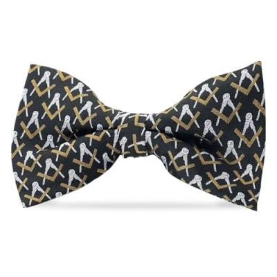 Image of THE MASONIC COLLECTION 100% Silk Woven Bow tie Silver &amp; Brown Square Compass With Pre (adjustable) Hand Finished A Useful Gift Accessory for Freemason Men
