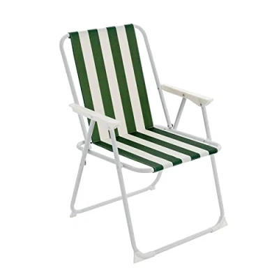 Image of Green and White Folding Metal Beach Chair By Harbour Housewares