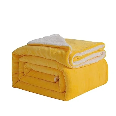 Image of Good Nite Blanket 130x150cm Reversible Sherpa Fleece Fluffy Polyester Soft and Warm Bed Blankets for Home life Travel (Yellow,Single)